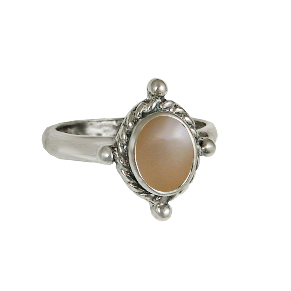 Sterling Silver Ring With Peach Moonstone Size 7